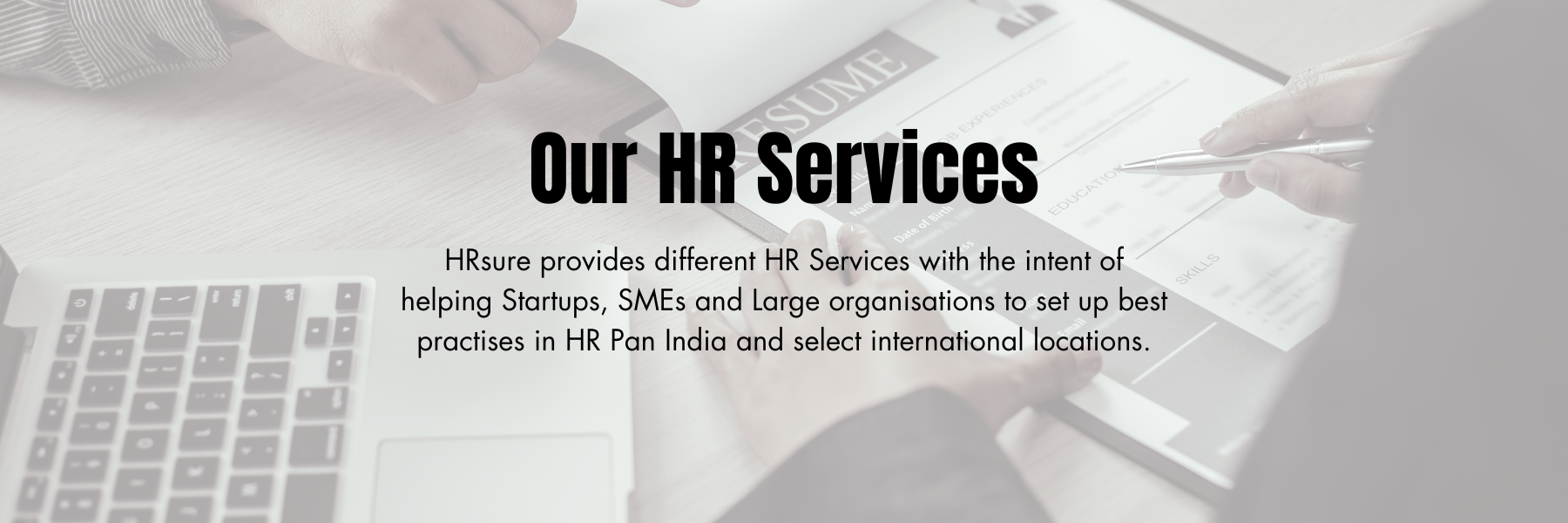Main services banner highlighting HR Services, Support, and Solutions